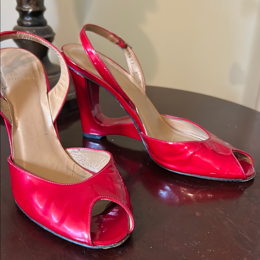 Elegant Red Peep-Toe Slingback Heels by Stewart Whitman
